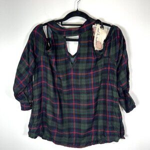 Ash & Ember Checkered Cold Shoulder Top Women’s Size Medium‎ New With Tags